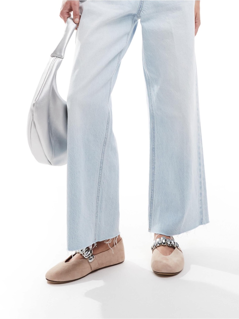 ALDO Suede Ballet Flats with Silver Beaded Strap